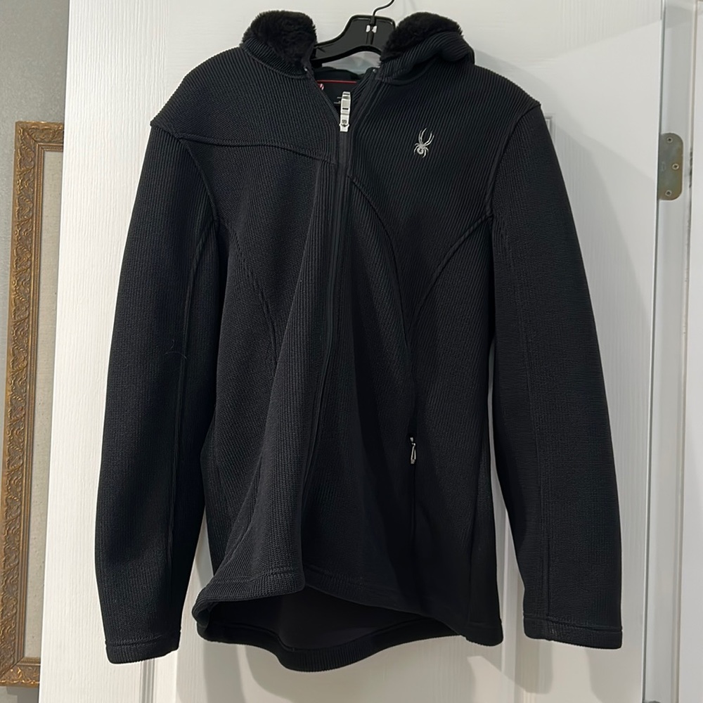 Spider Core Hoodie Sweater with Black Faux fur